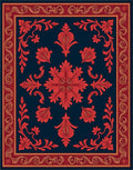 Crimson Red Floral Medallion Navy Rug