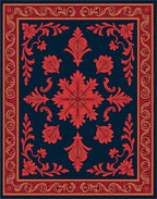 Crimson Red Floral Medallion Navy Rug