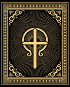 Ornate Gold Cross Radiant Border Rug