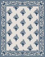 Navy Indigo Ornate Scrollwork Border Rug