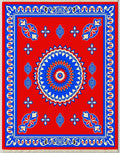 Crimson Blue Radiant Starburst Medallion Rug