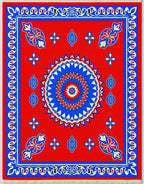 Crimson Blue Radiant Starburst Medallion Rug