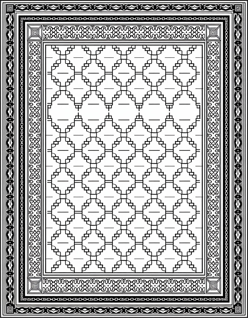 Classic Black White Diamond Lattice Frame Rug