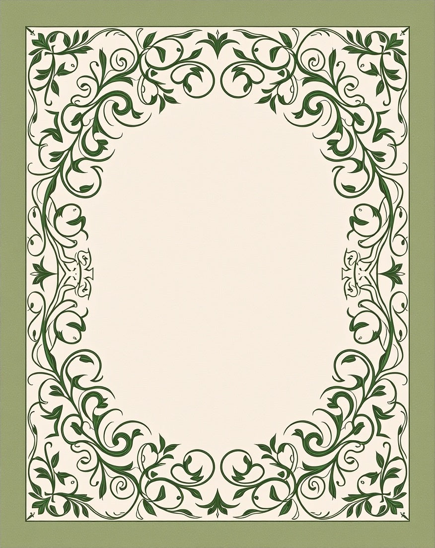 Green Vine Scrollwork Border Rug