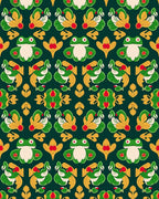 Green Frogs Yellow Foliage Medallion Rug