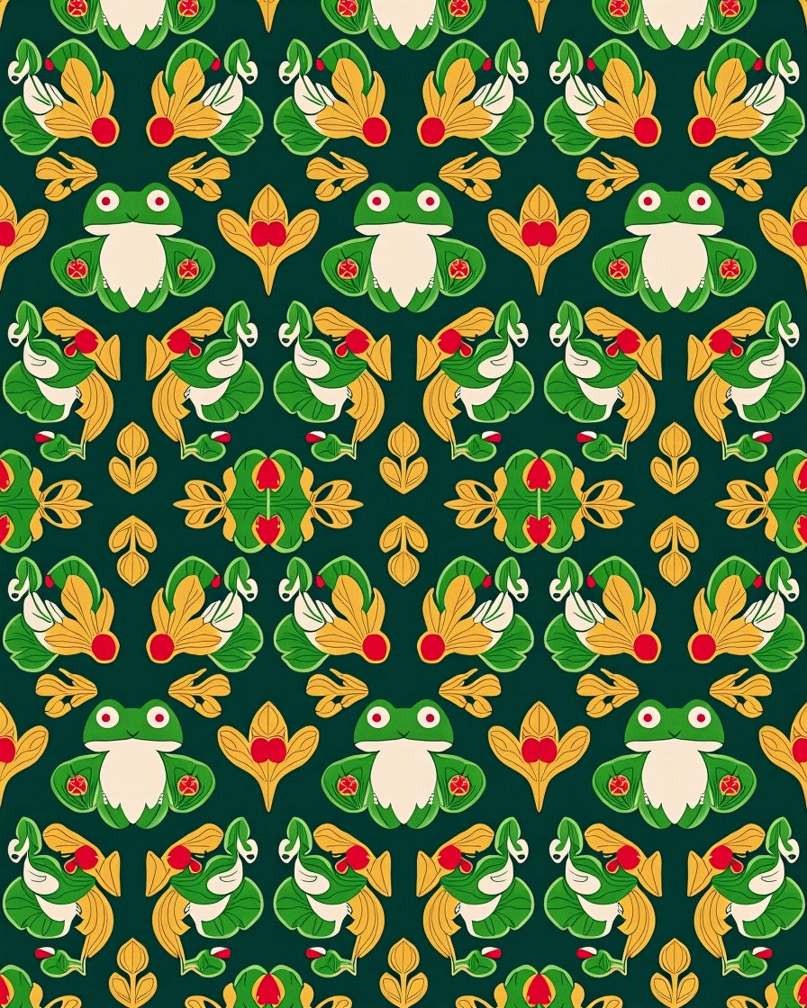 Green Frogs Yellow Foliage Medallion Rug