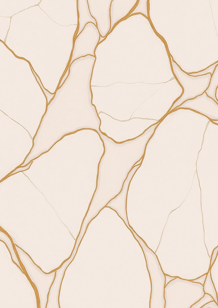 Cream And Gold Veined Abstract Rug