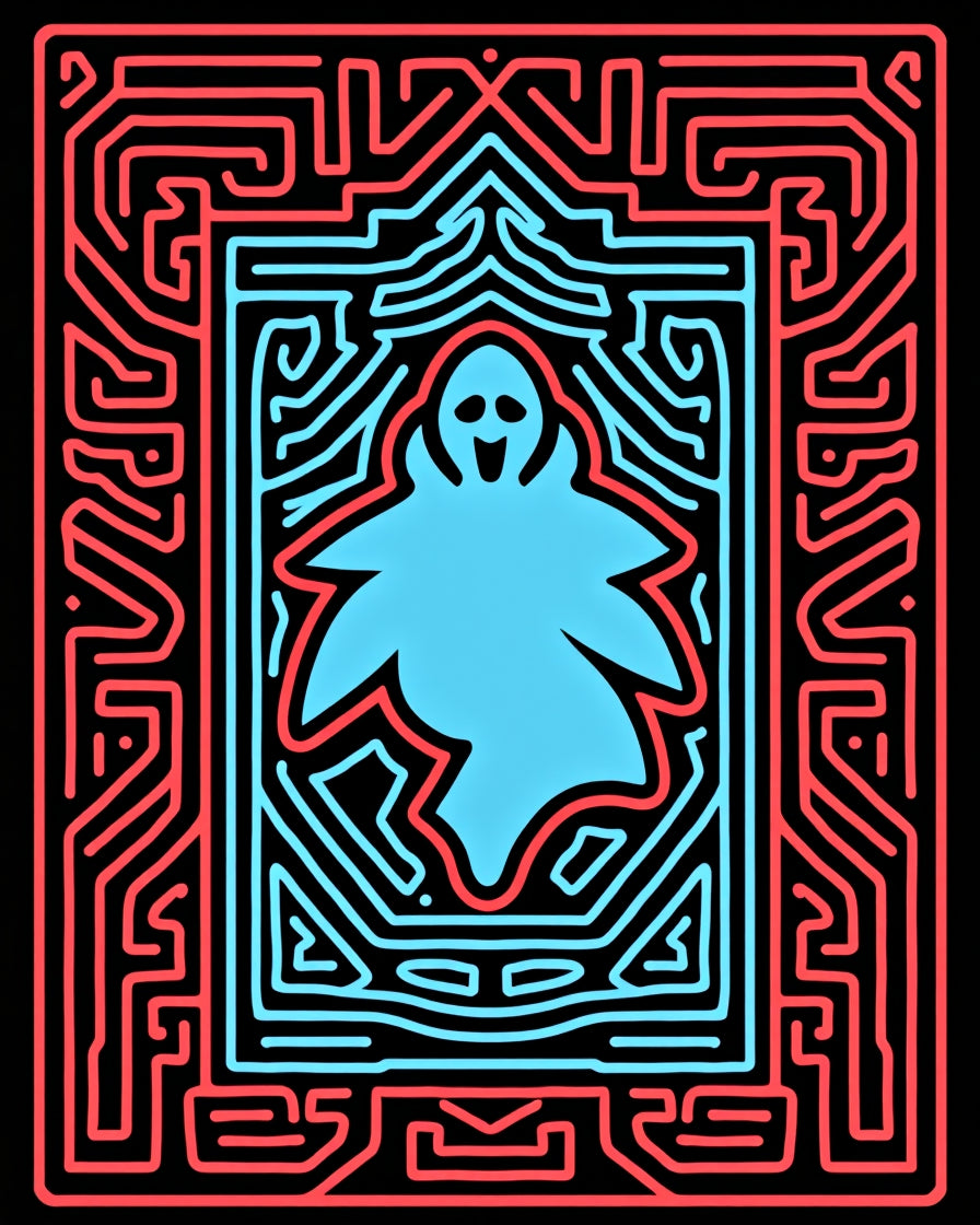 Neon Blue Ghost Maze Art Rug