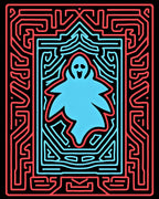 Neon Blue Ghost Maze Art Rug