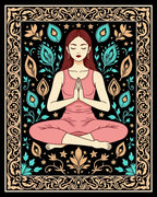 Meditating Woman Teal Leaf Border Rug
