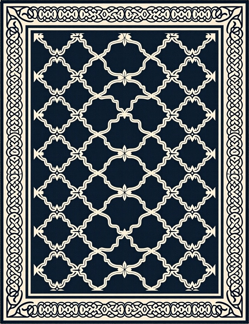Navy White Trellis Border Rug