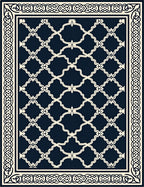 Navy White Trellis Border Rug