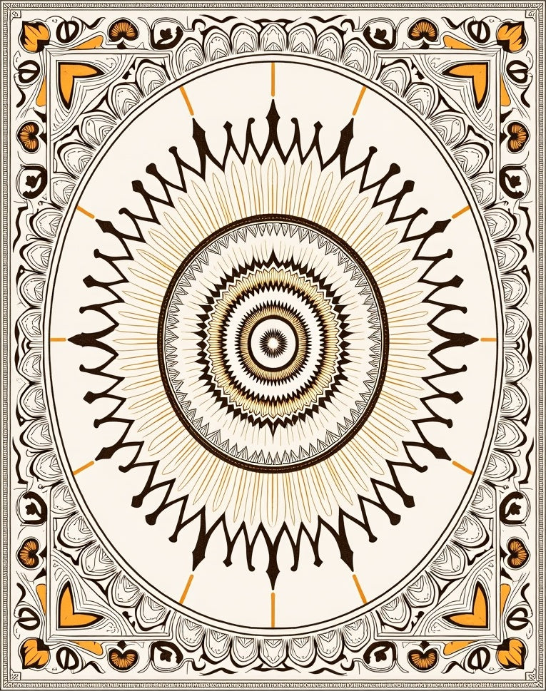Ornate Golden Sunburst Medallion Rug
