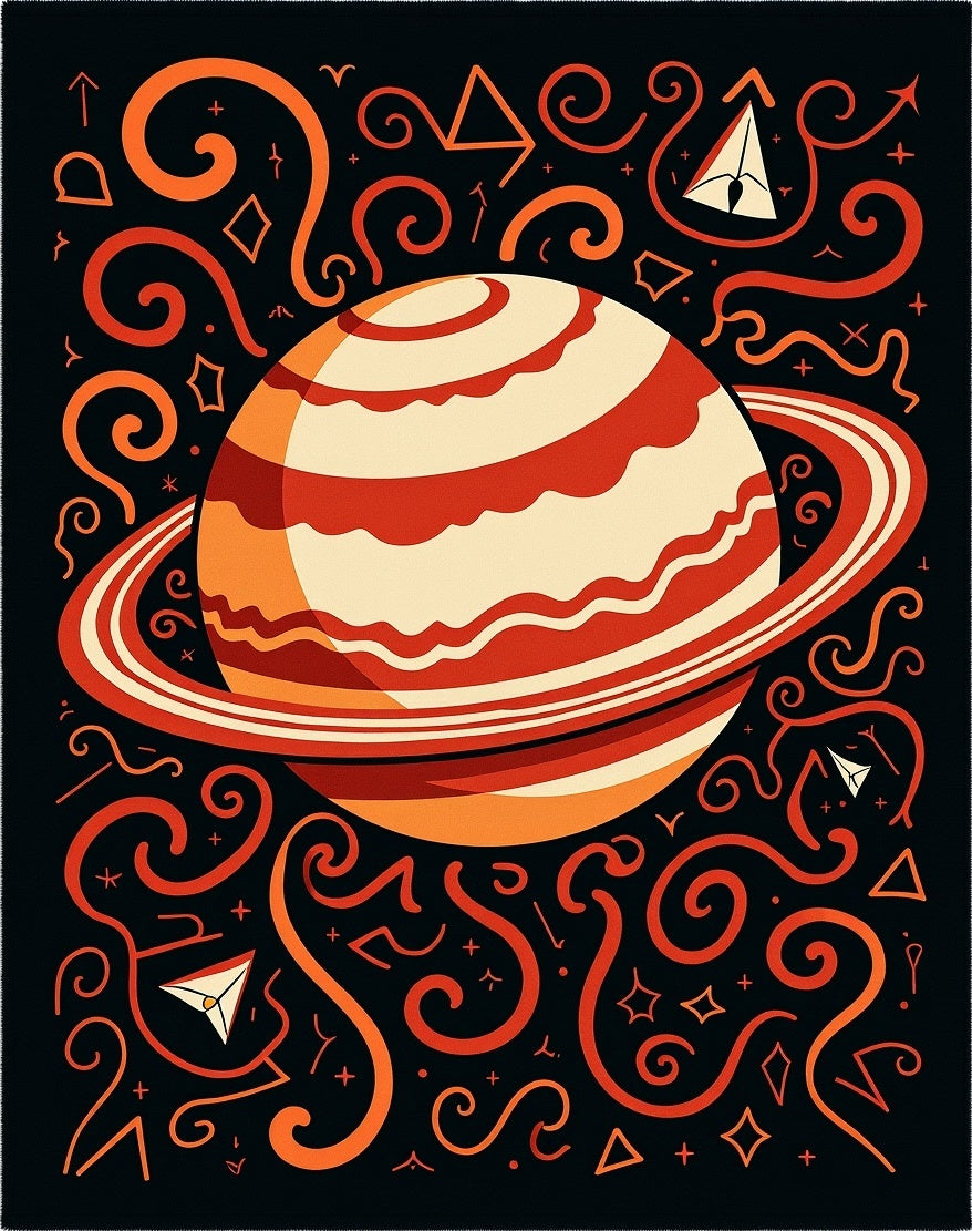 Crimson Planet Swirls Cosmic Rug