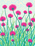 Bright Pink Daisy Field Swirls Rug