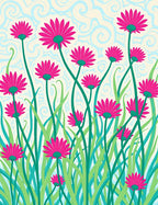 Bright Pink Daisy Field Swirls Rug