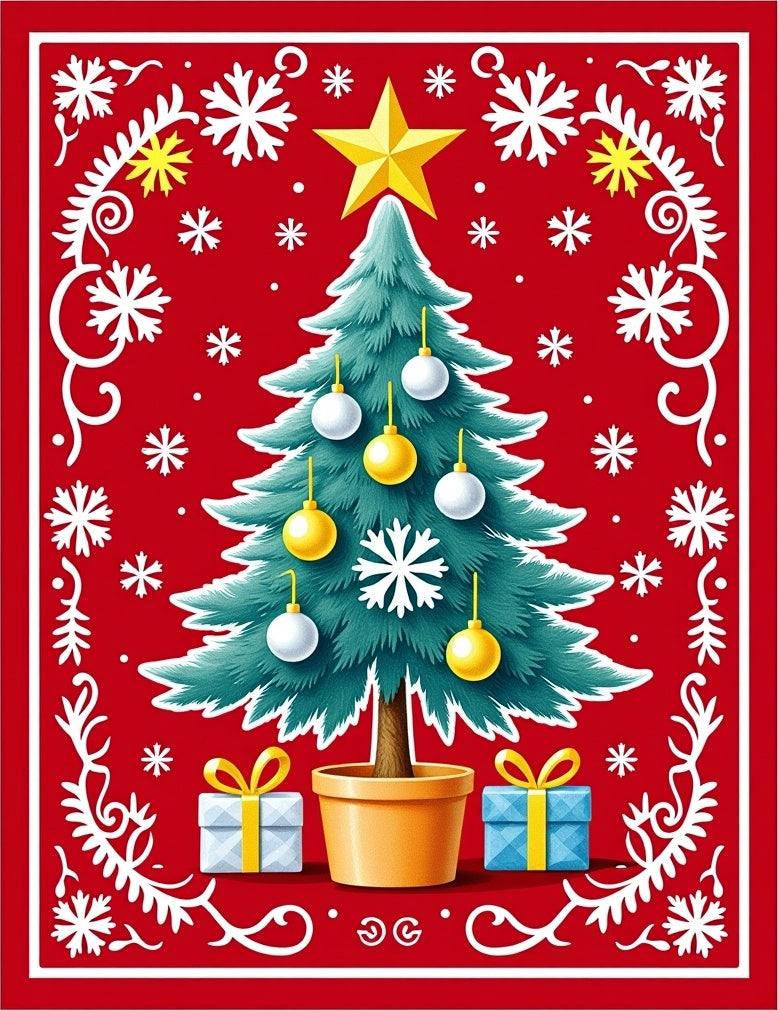 Christmas Tree Snowflake Gift Border Rug