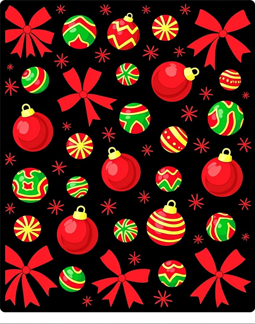 Red Festive Christmas Ornaments and Bows Rug