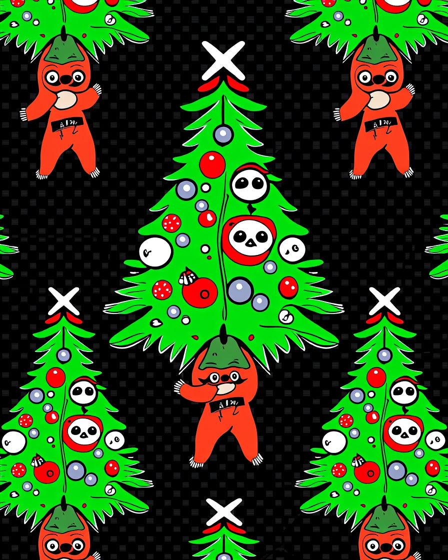 Whimsical Festive Christmas Tree Characters Rug