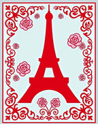 Red Eiffel Tower Pink Roses Border Rug