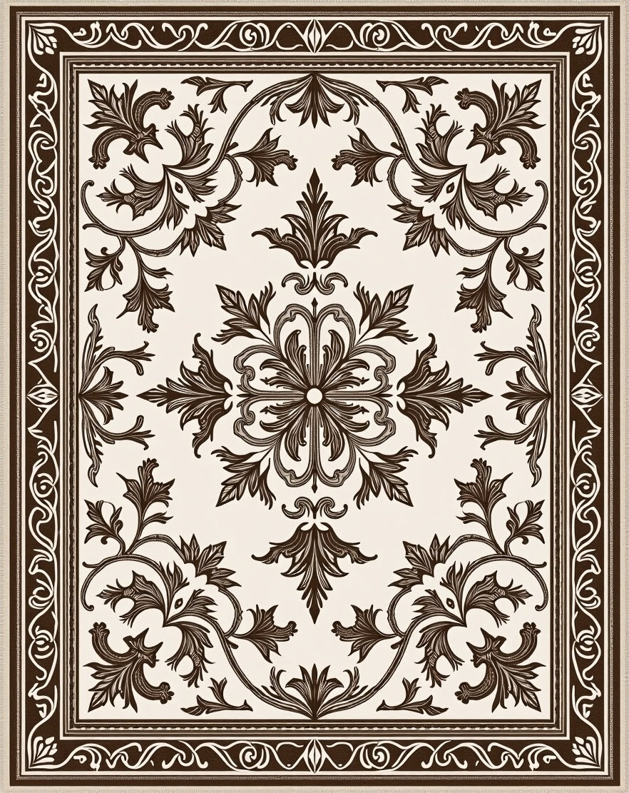 Ornate Brown Floral Medallion Square Rug