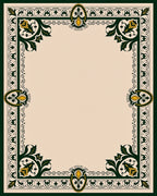 Dark Green Golden Floral Border Rug