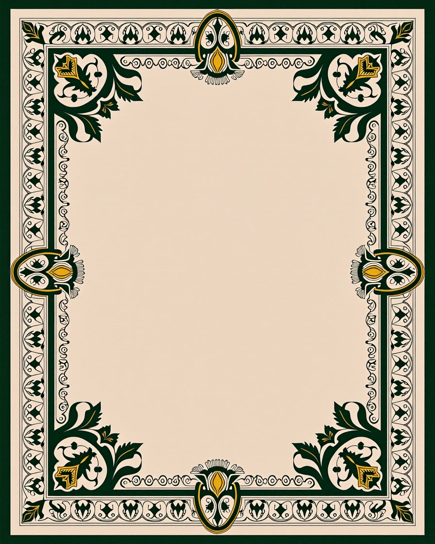 Dark Green Golden Floral Border Rug