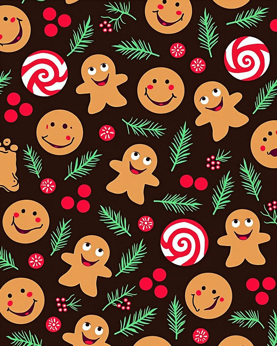 Happy Gingerbread Man Peppermint Berry sprigs Rug