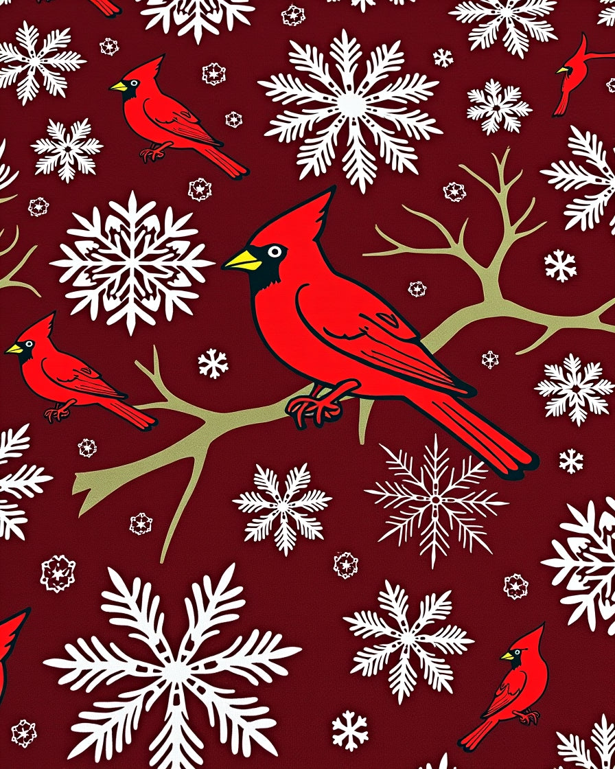 Red Cardinal Snowflake Winter Scene Rug