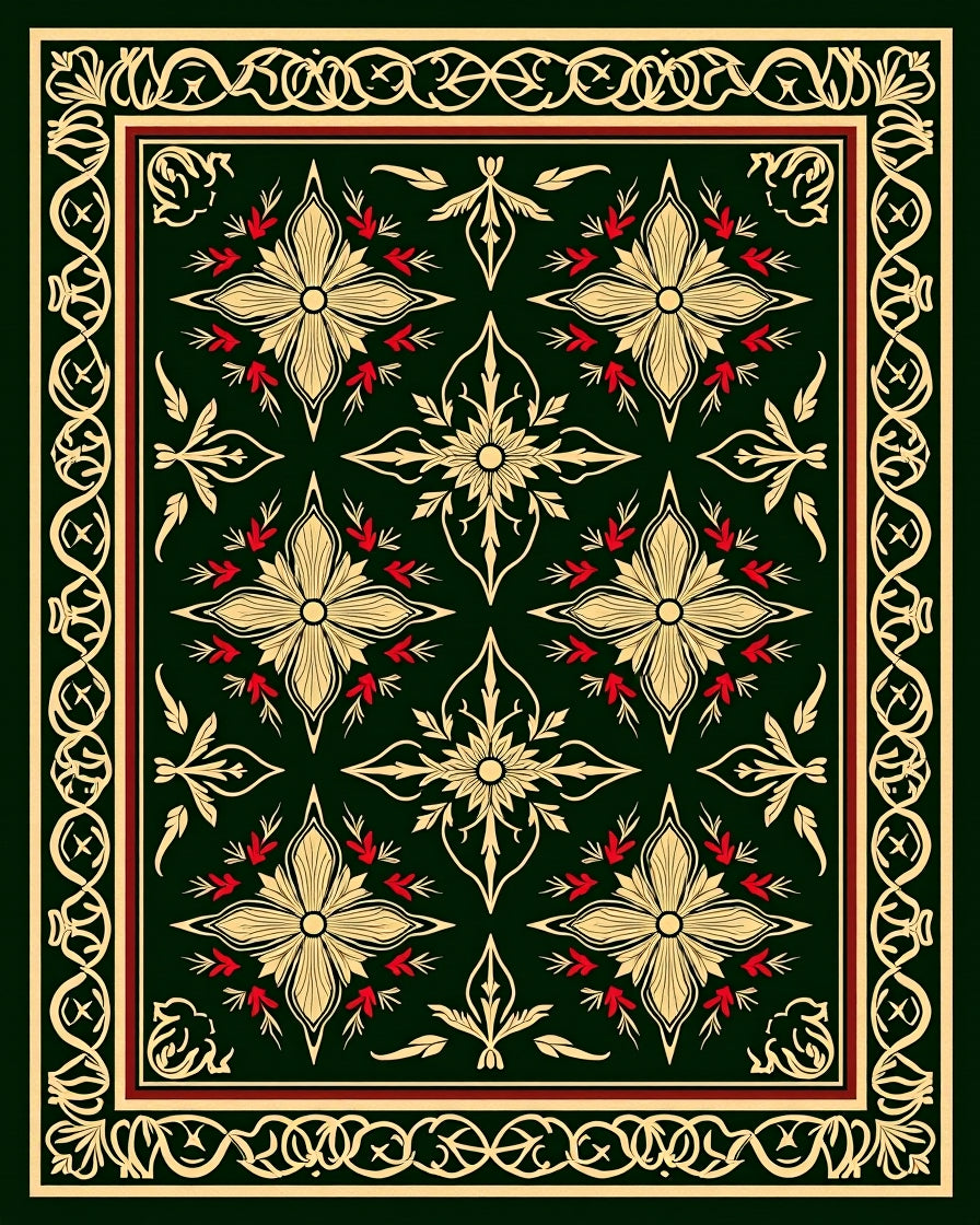 Ornate Gold Floral Red Accent Rug