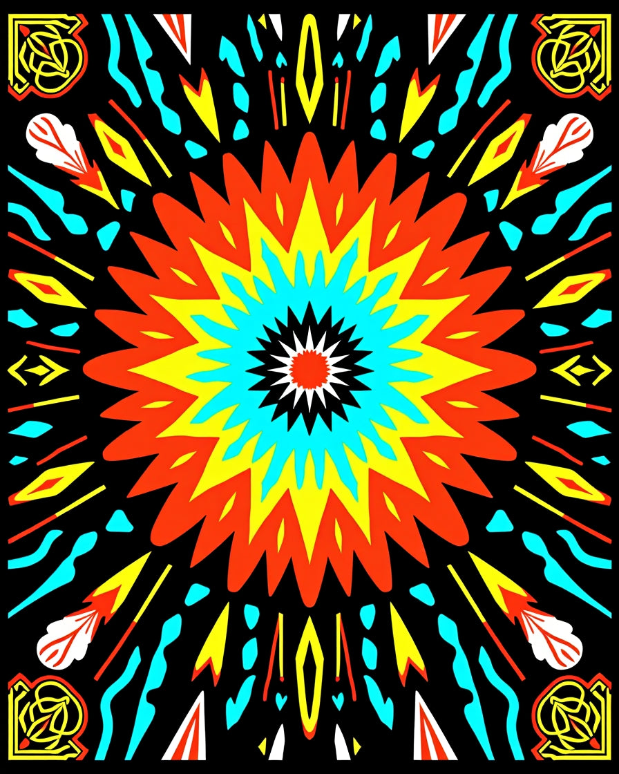 Vibrant Fireburst Abstract Mandala Rug