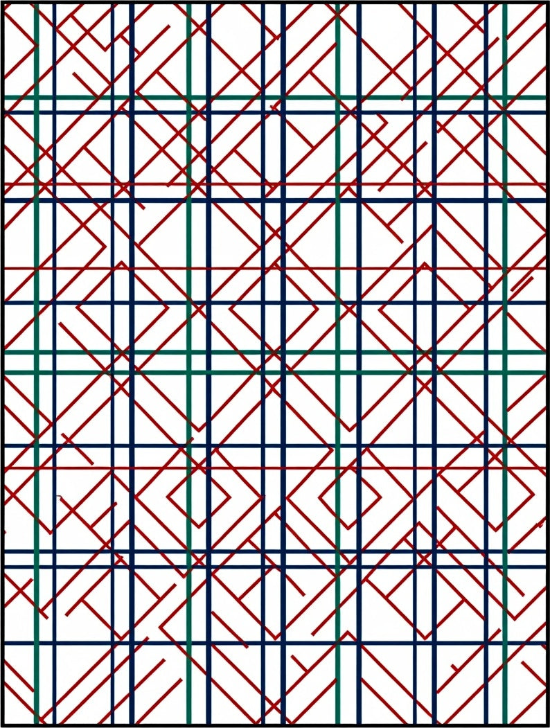 Crimson and Teal Geometric Grid Arrangement Rug