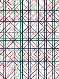 Crimson and Teal Geometric Grid Arrangement Rug
