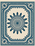 Deep Blue Sunburst Mandala Frame Rug
