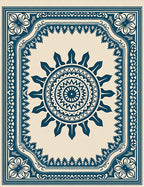 Deep Blue Sunburst Mandala Frame Rug