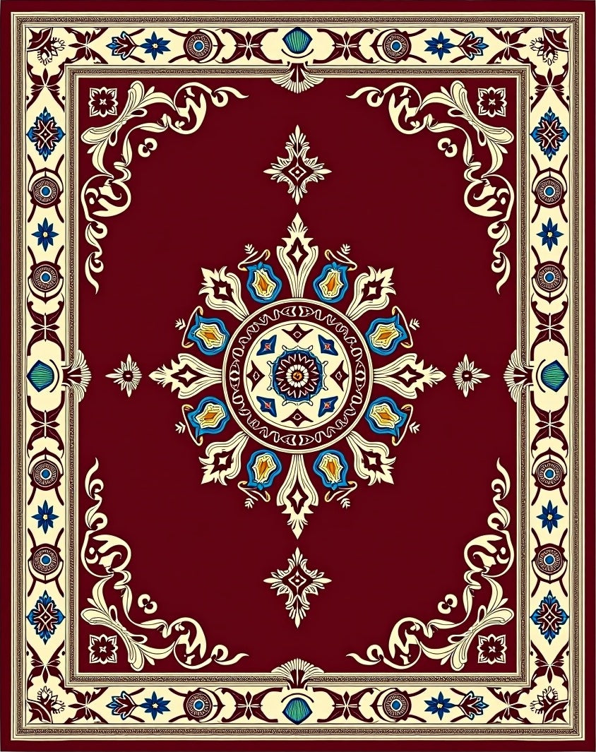 Crimson Colonial Sunburst Medallion Rug