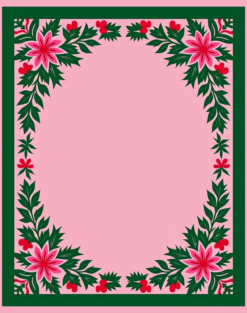 Pink Floral Garland Border Rug