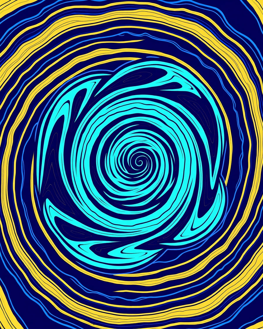 Aqua Blue Swirl Yellow Ring Rug