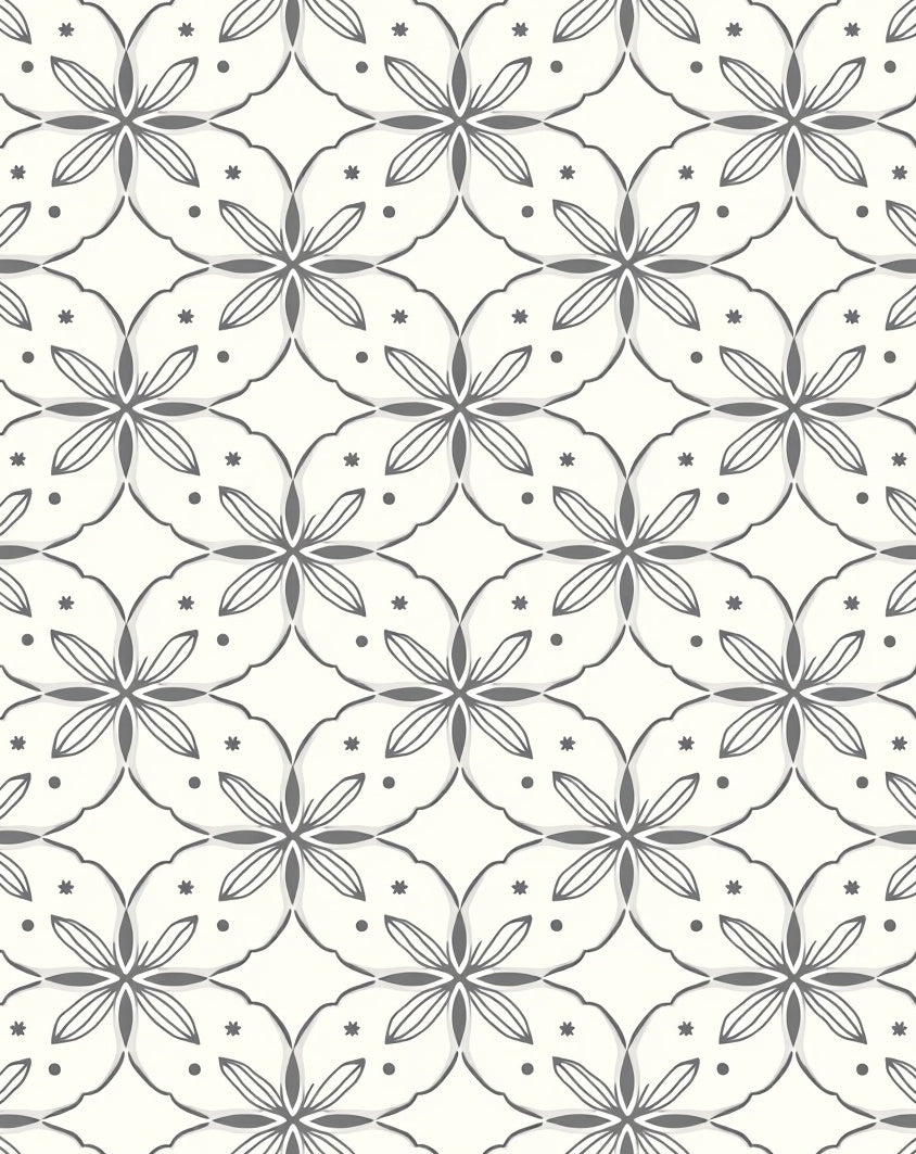 Neutral Gray Floral Petal Overlay Rug