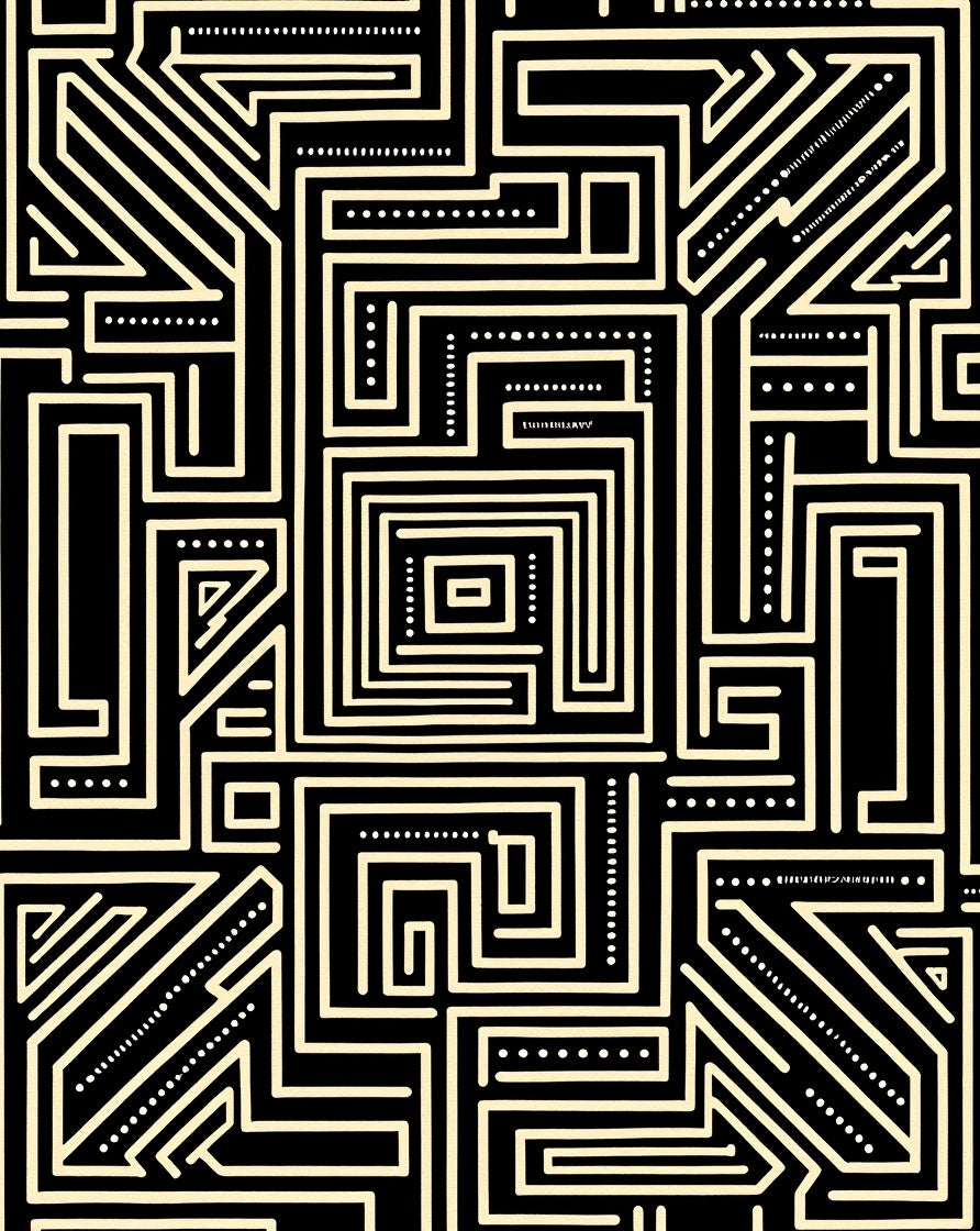 Black Ivory Geometric Maze Lines Rug