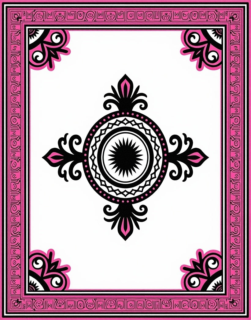 Bold Pink Black Medallion Border Rug