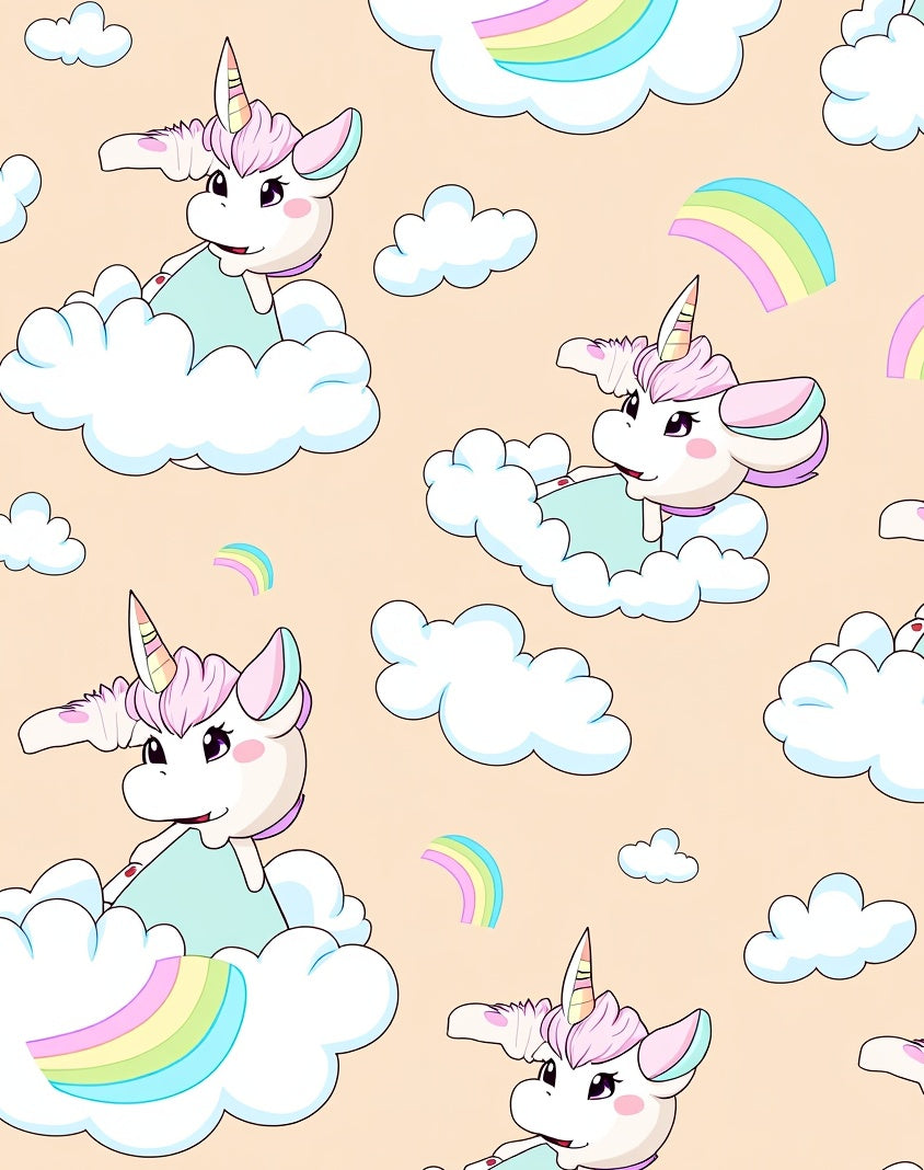 Whimsical Unicorn Rainbow Clouds Rug