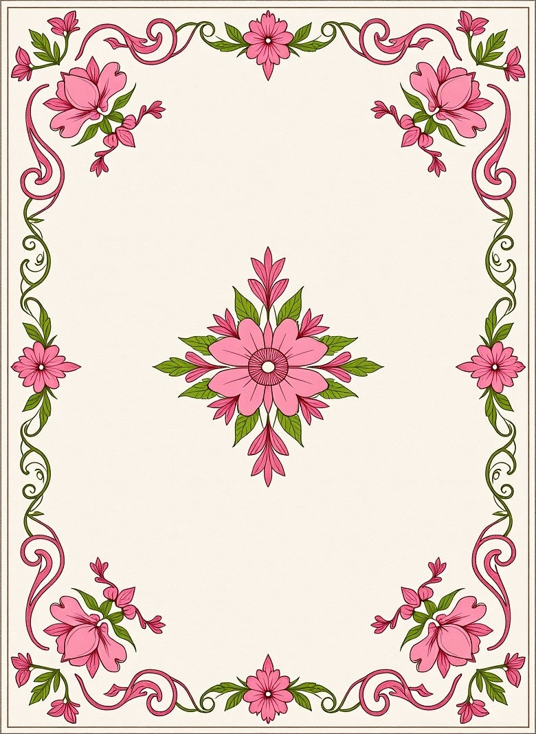 Pink Blossom Border Fern Flourish Rug