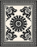 Black Cream Floral Medallion Border Rug