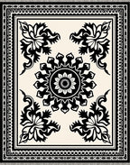 Black Cream Floral Medallion Border Rug