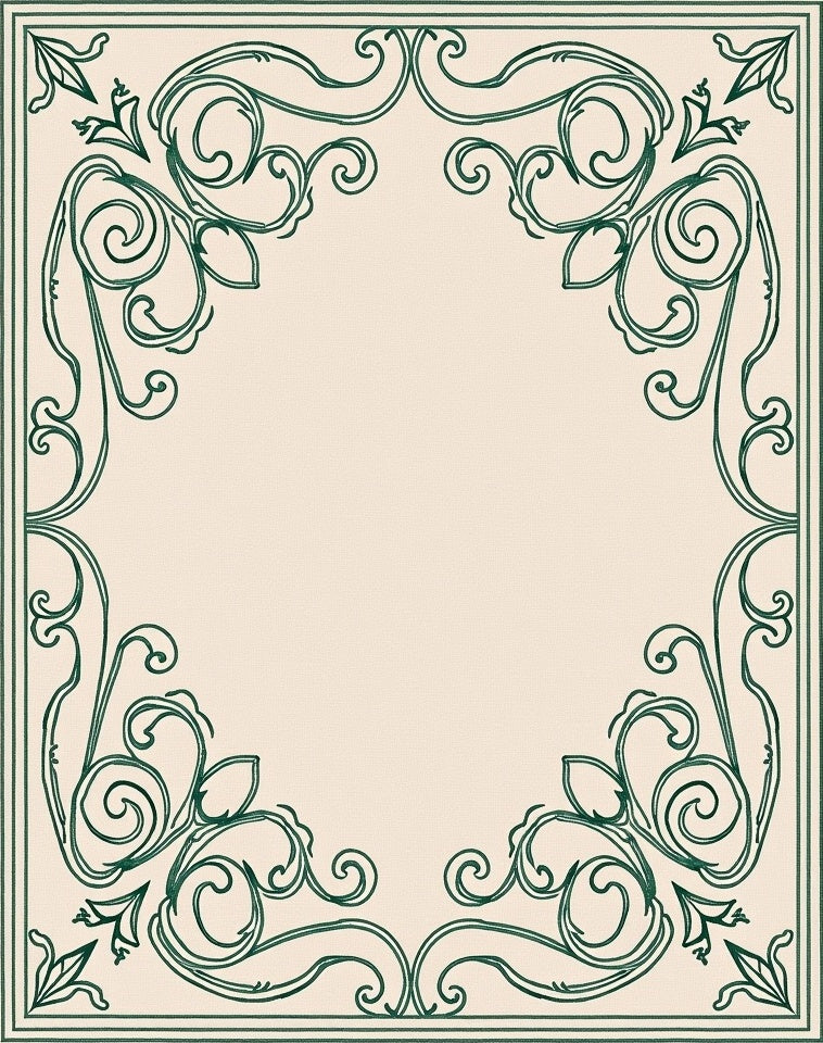 Vintage Green Ornate Scroll Work Rug
