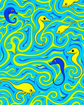 Whimsical Yellow Blue Seahorse Swirl Rug