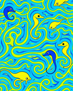 Whimsical Yellow Blue Seahorse Swirl Rug