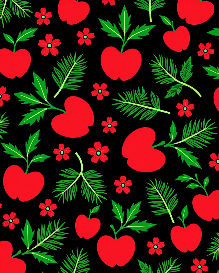 Red Apples Green Leaves Floral Accents Rug