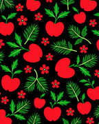 Red Apples Green Leaves Floral Accents Rug